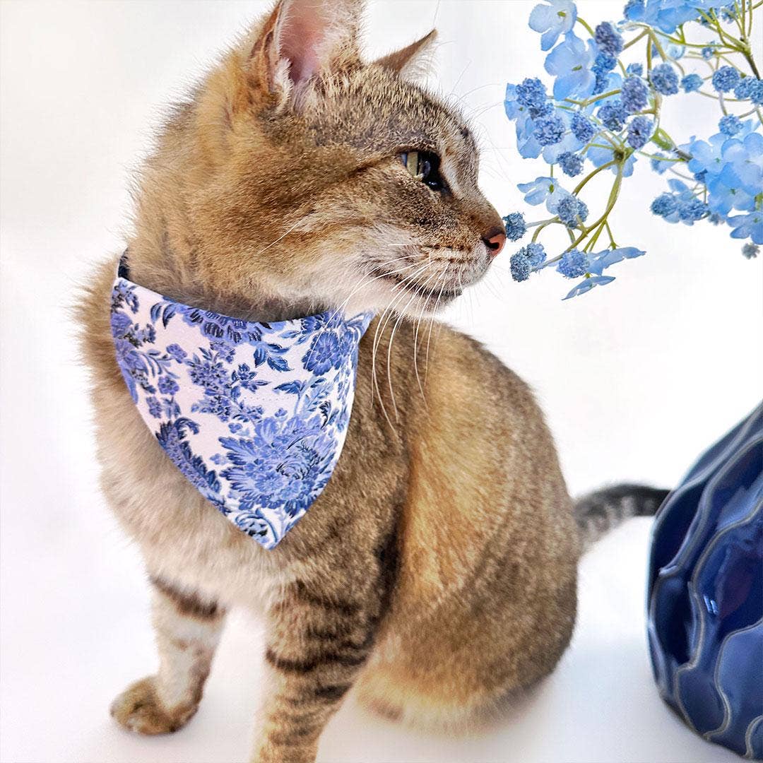 "Porcelain Paisley" - Blue Bandana for Cats + Small Dogs