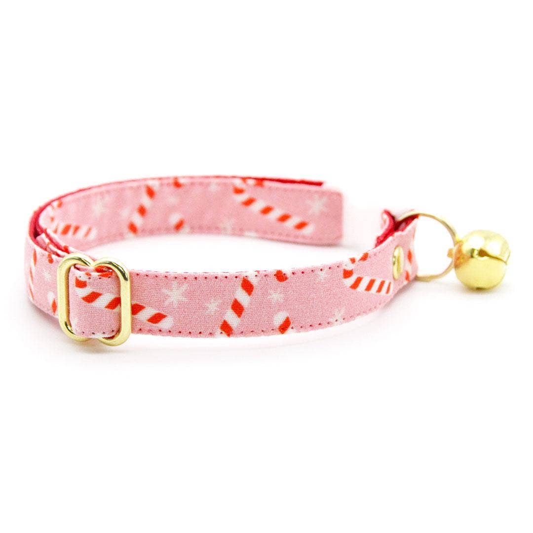 "Candy Christmas" - Pink Candy Cane Holiday Cat Collar
