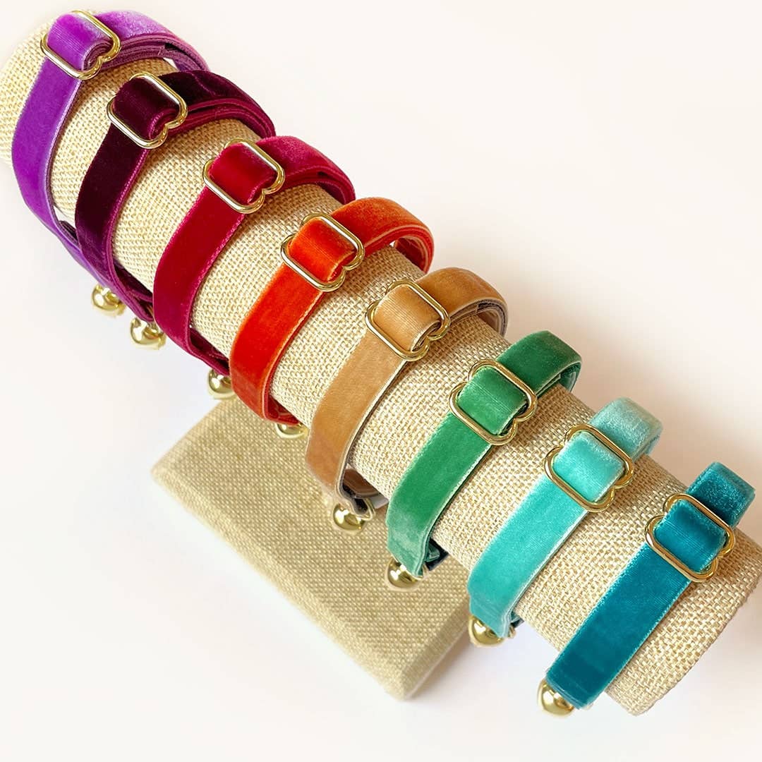 "Velvet - Garnet Red" - Luxe Red Velvet Cat Collar