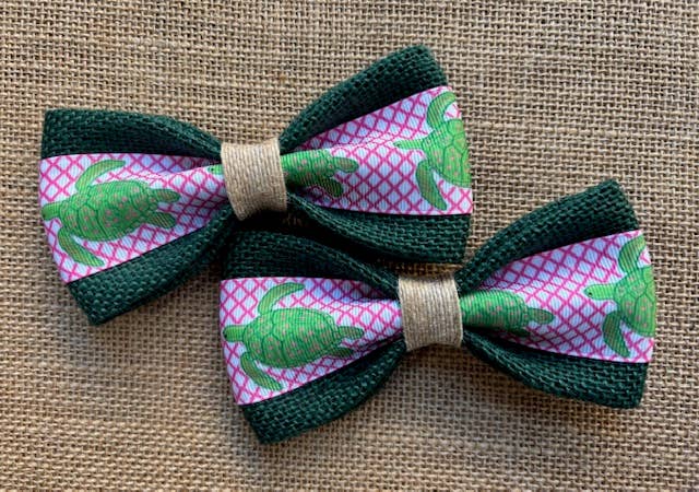 Green Turtles Pink Background on Green Burlap