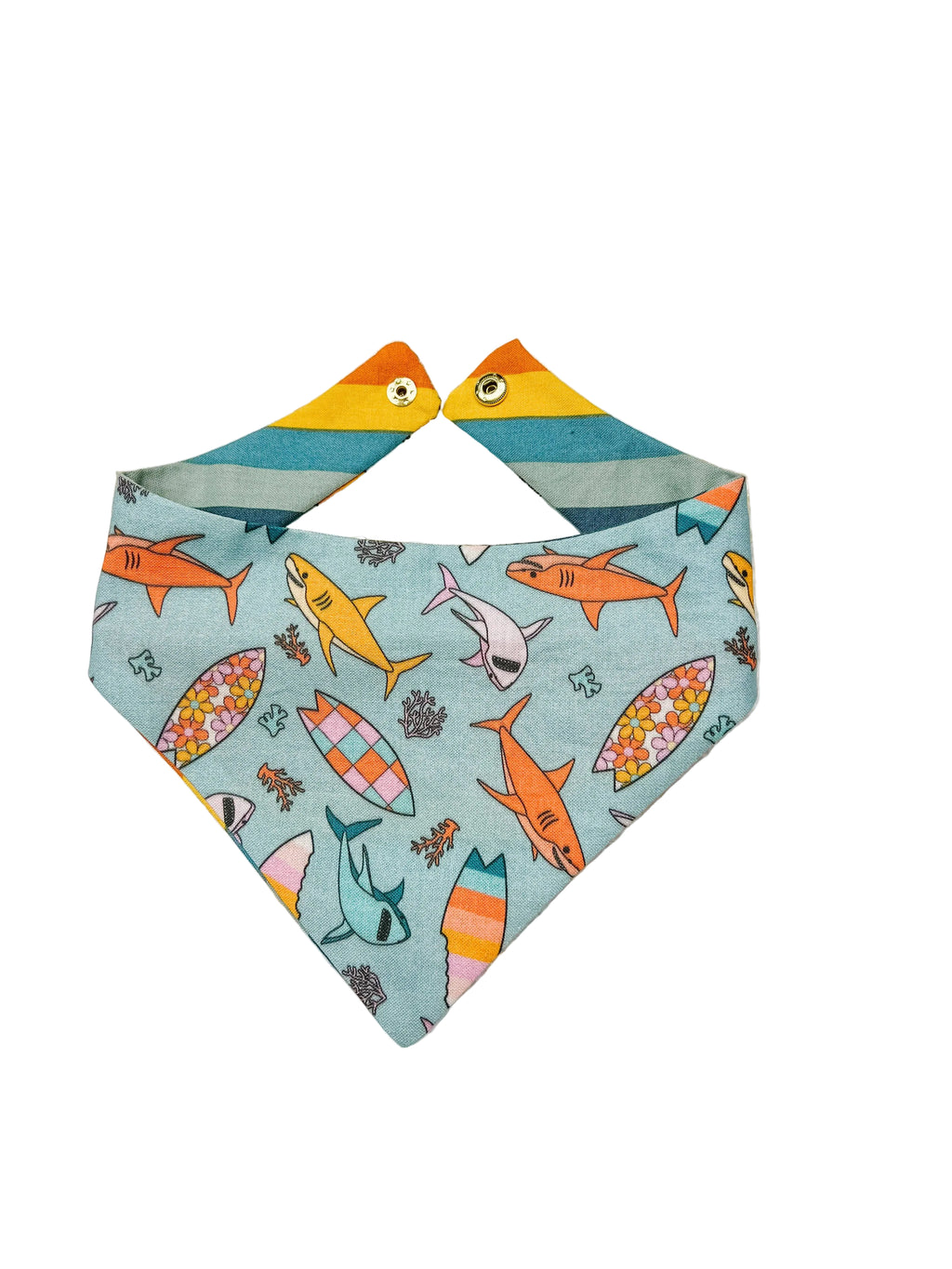 Shark Summer Snap-On Reversible Dog Bandana, Curved Neck