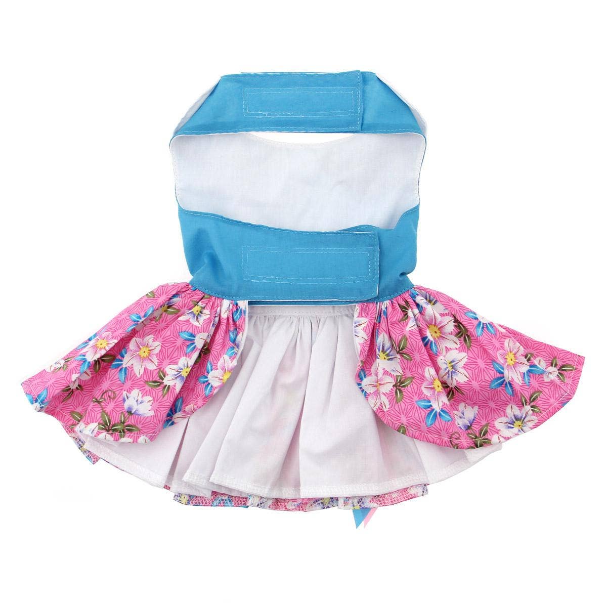 Pink and Blue Plumeria Floral Dog Dress w/ Matching Leash