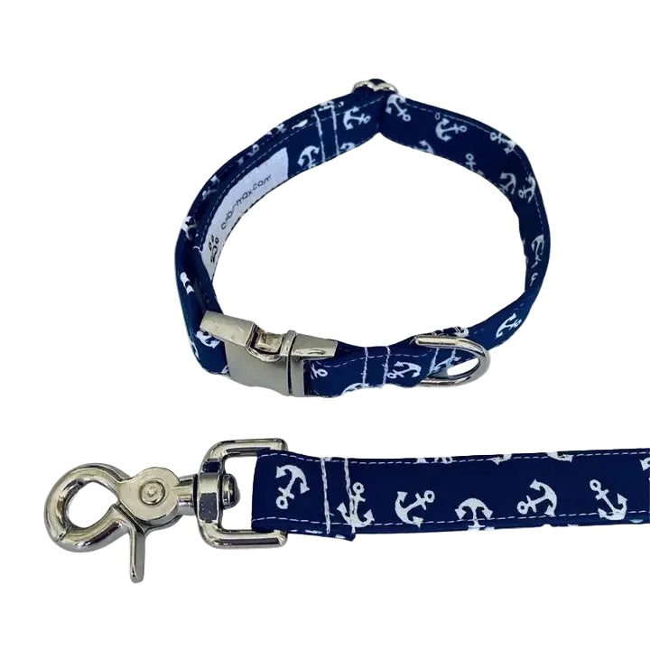 Navy Anchor Collar and Leash Set