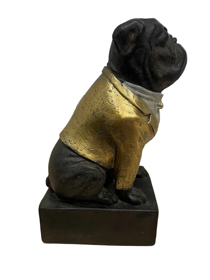 Black Bulldog in Gold Suit Statue