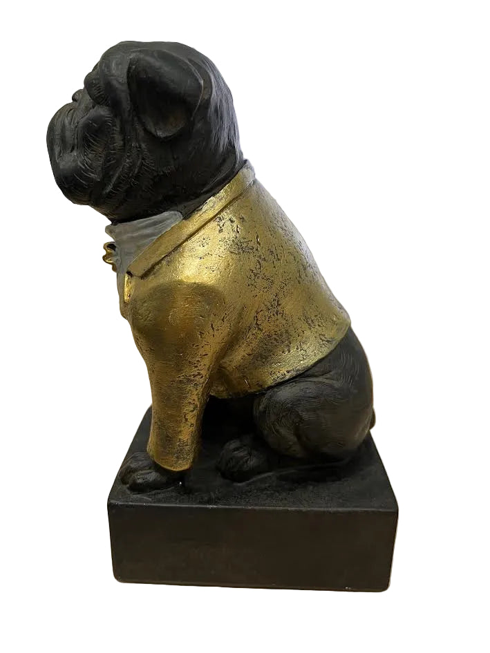Black Bulldog in Gold Suit Statue