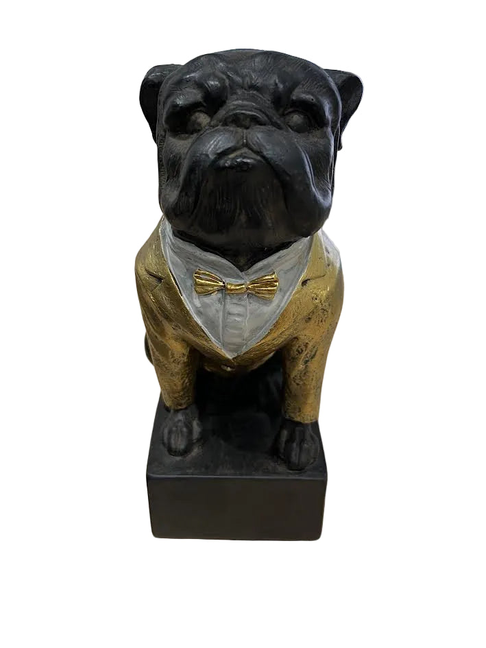Black Bulldog in Gold Suit Statue