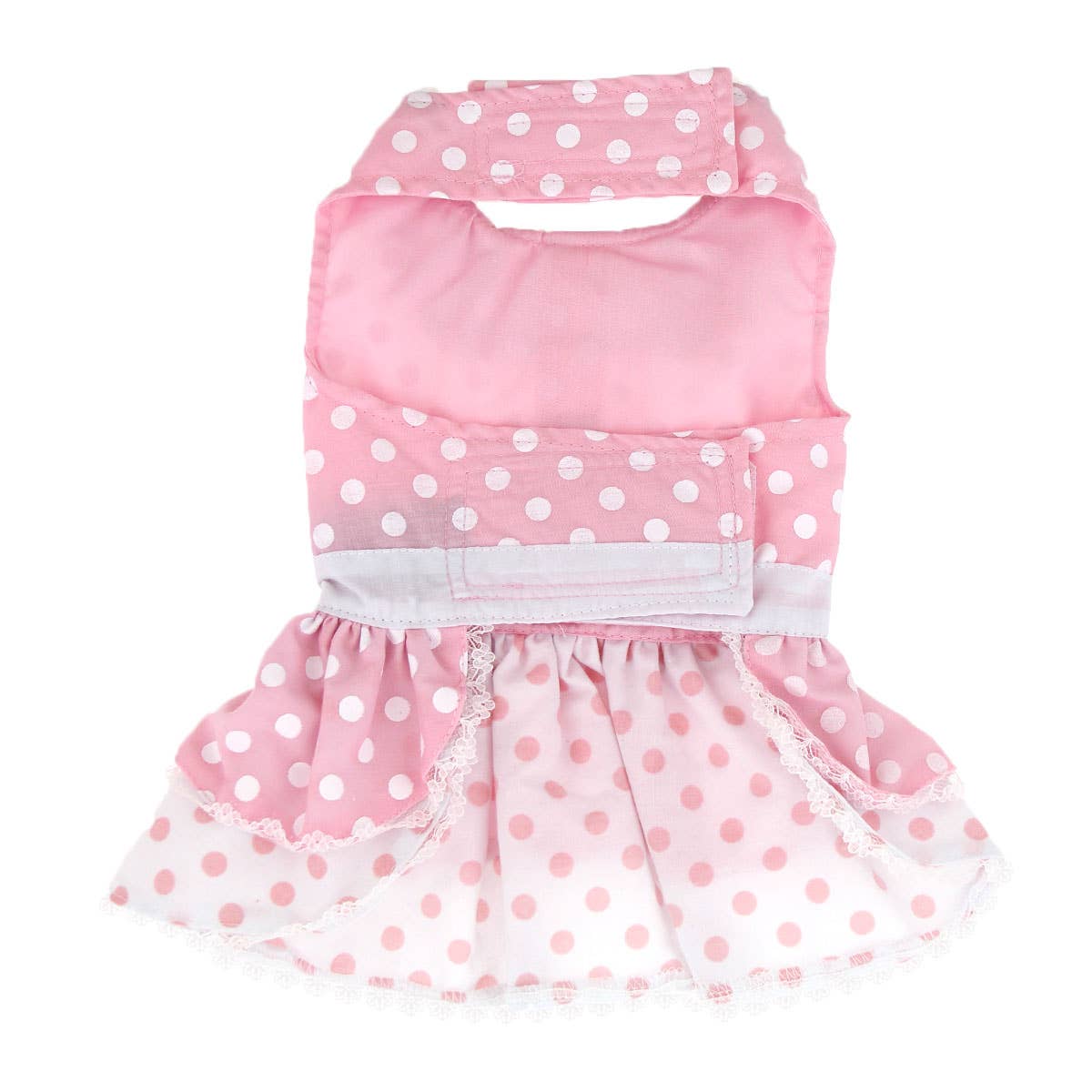 Polka Dot and Lace Dog Dress Set w/ Matching Leash - Pink