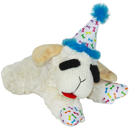 MULTIPET Lamb Chop w/Birthday Hat Dog Toy 10.5in Blue