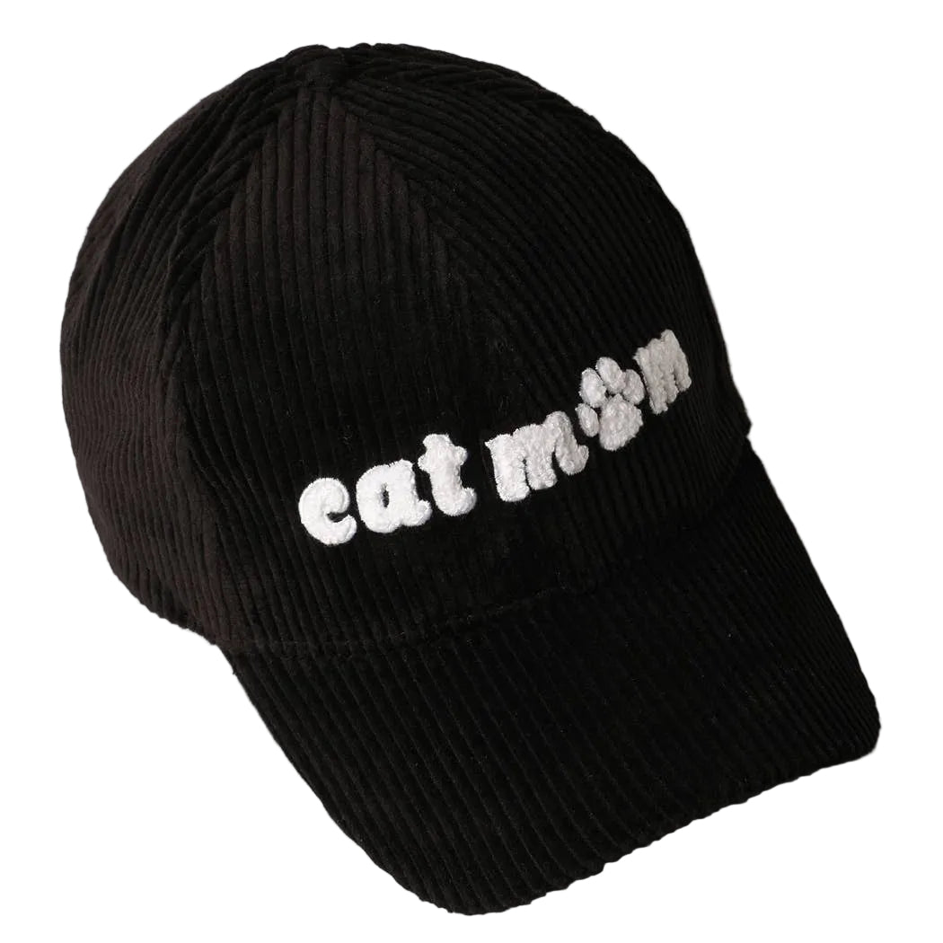 Cat Mom Chenille Patch Corduroy Baseball Cap