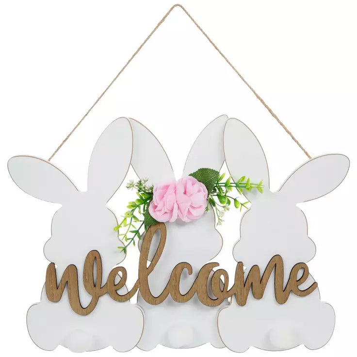 Welcome Bunnies Wood Wall Decor