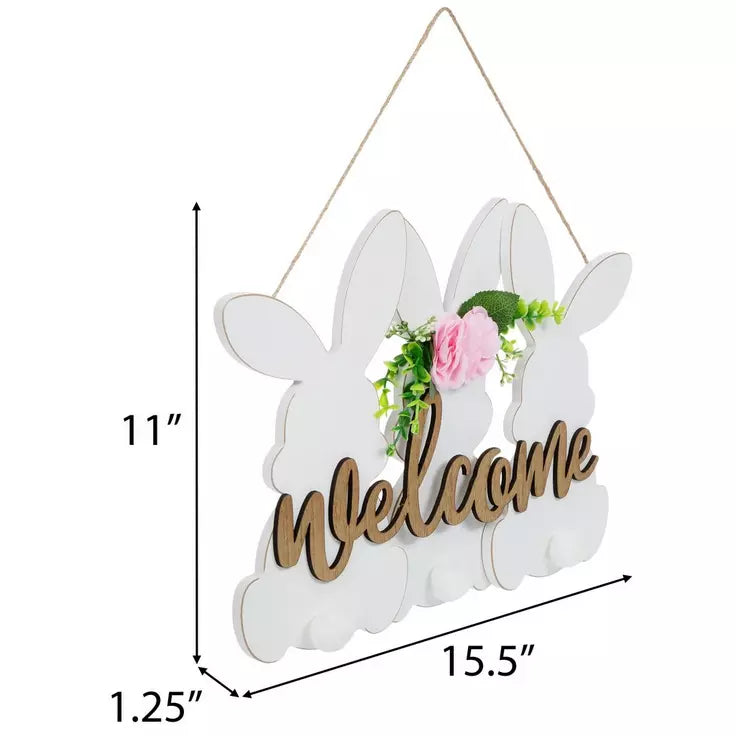 Welcome Bunnies Wood Wall Decor