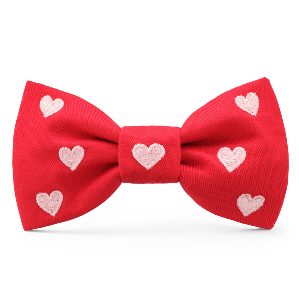 Hearts Embroidered Dog Bow Tie