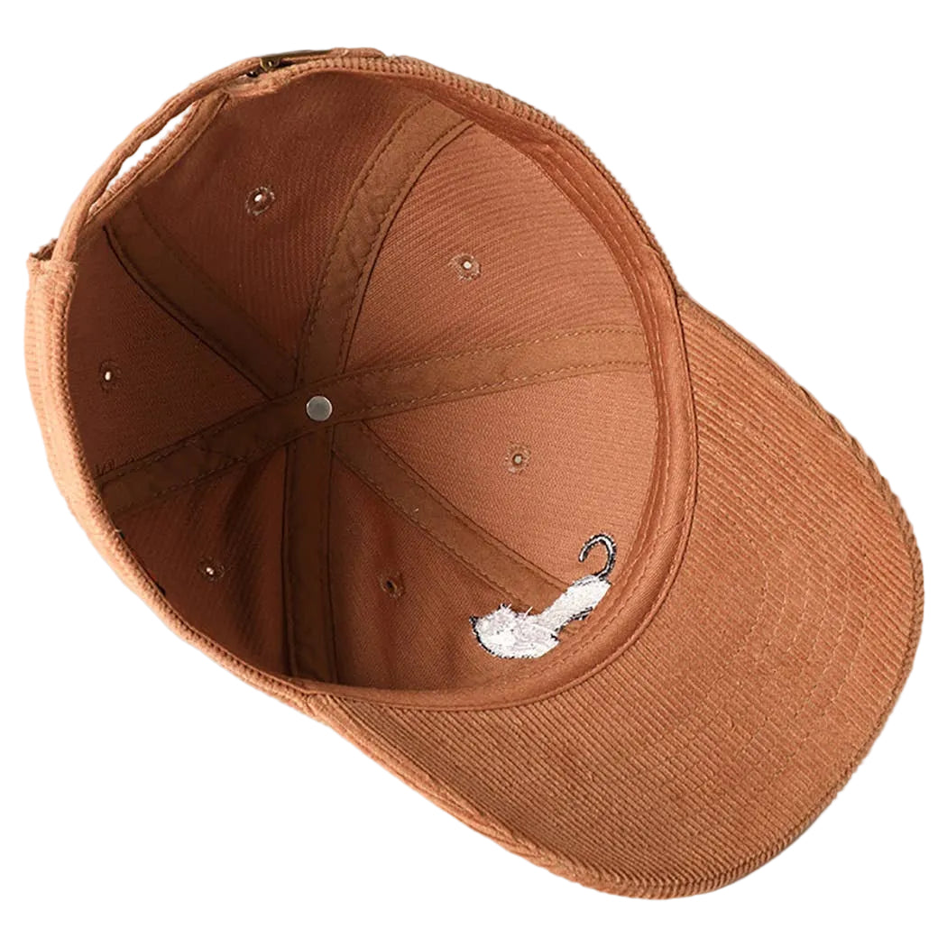 Tuxedo Cat Embroidery Corduroy Baseball Cap