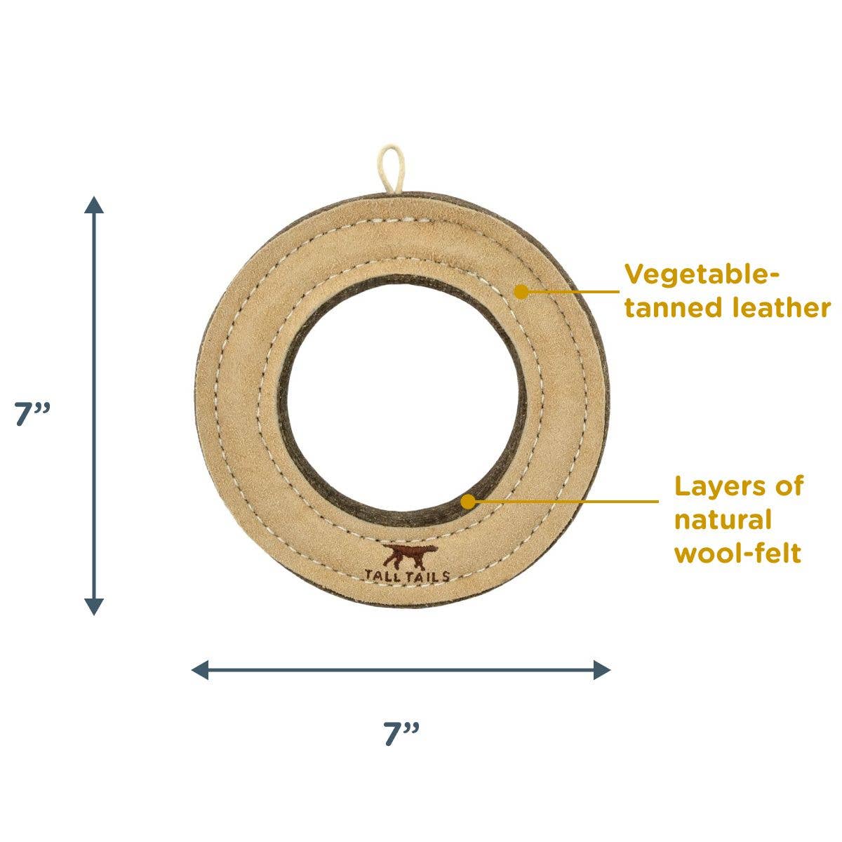 Tall Tails Natural Leather & Wool Ring Toy - 7"
