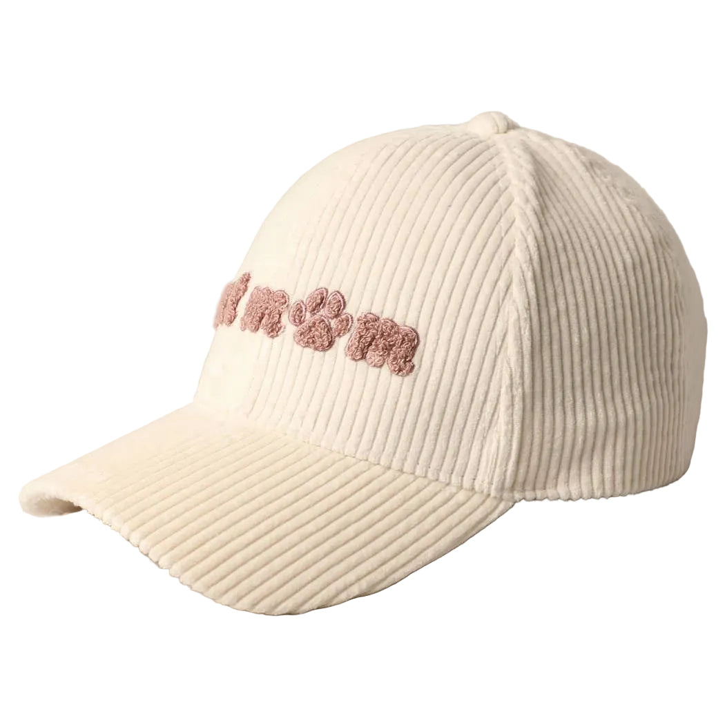 Cat Mom Chenille Patch Corduroy Baseball Cap