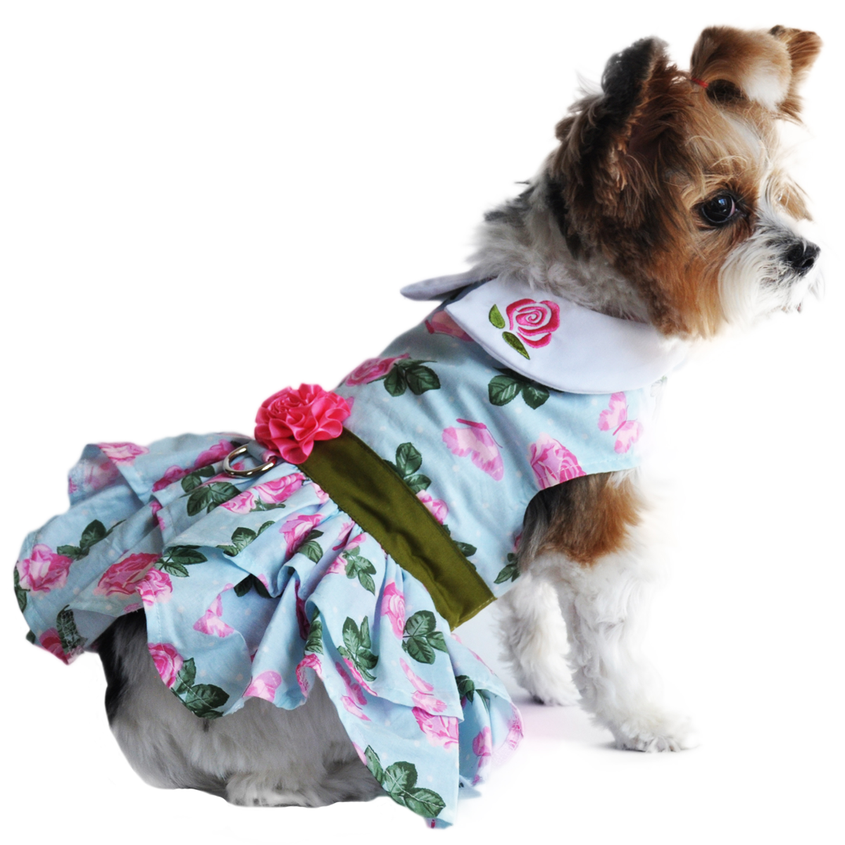 Pink Rose Dog Harness Dress w/ Matching Leash
