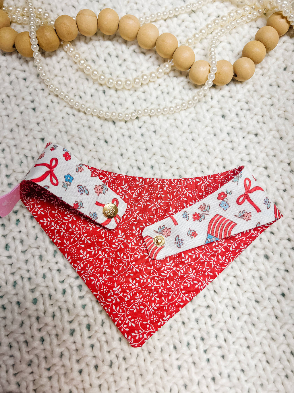 American Flag Snap-On Dog Bandana, Curved Neck Reversible