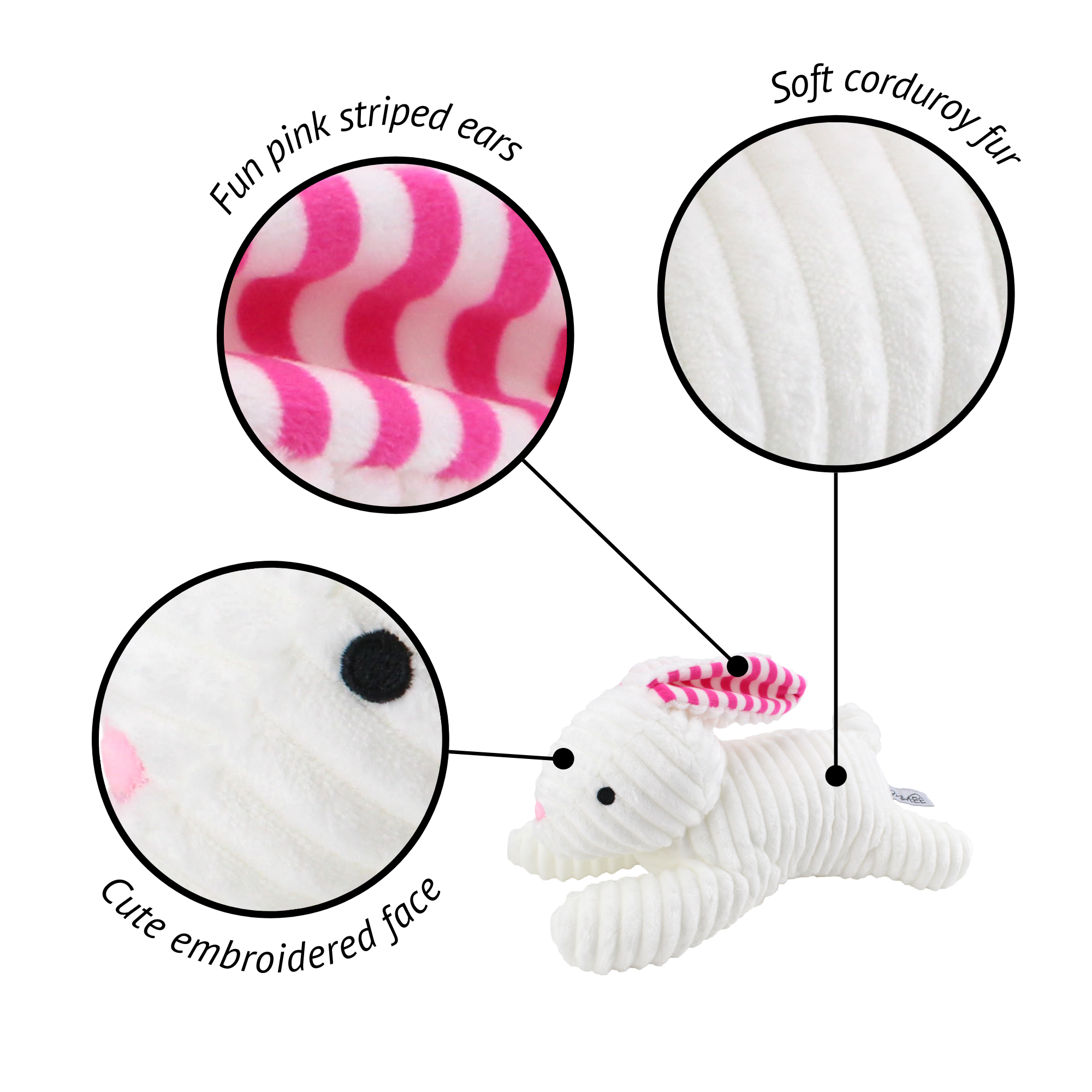 Midlee Stripe Ears White Easter Rabbit Dog Toy