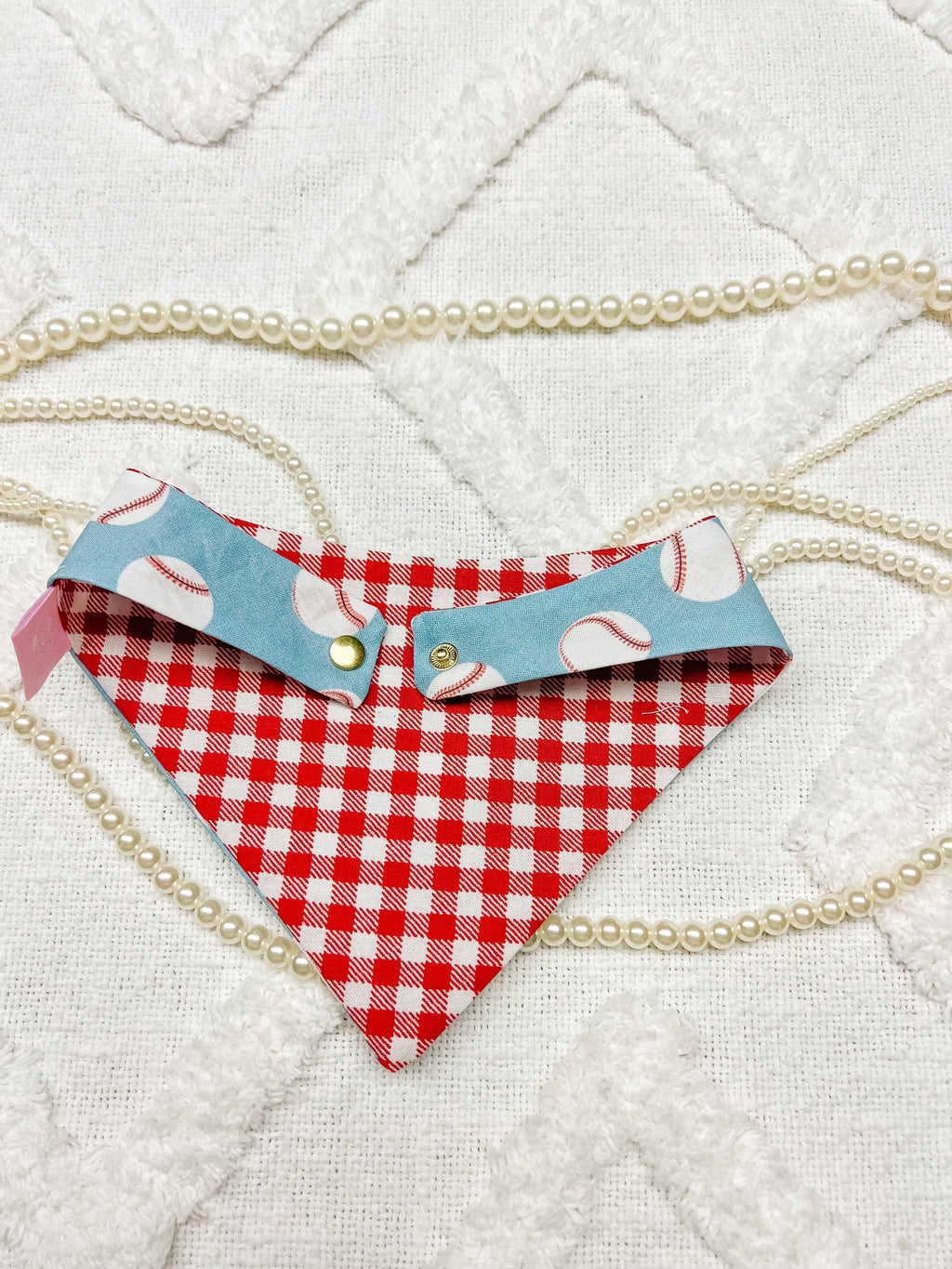 Baseball Snap-On Dog Bandana, Curved Neck Reversible