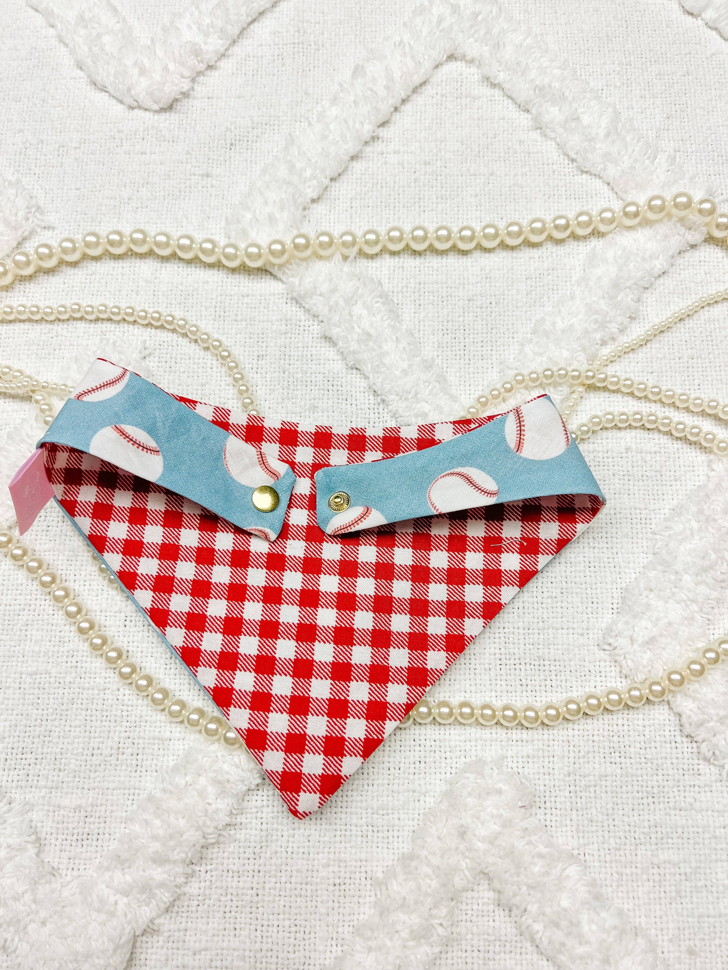 Baseball Snap-On Dog Bandana, Curved Neck Reversible