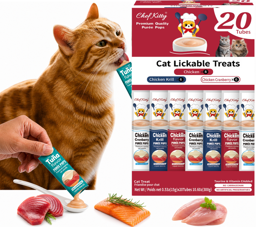 Chef Kitty Purée Pops – Lickable Creamy Cat Treats (20 Pack)