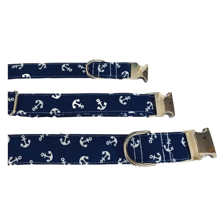Navy Anchor Collar and Leash Set