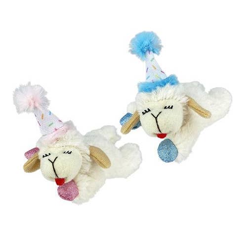MULTIPET Lamb Chop w/Birthday Hat Cat Toy 4" Assorted