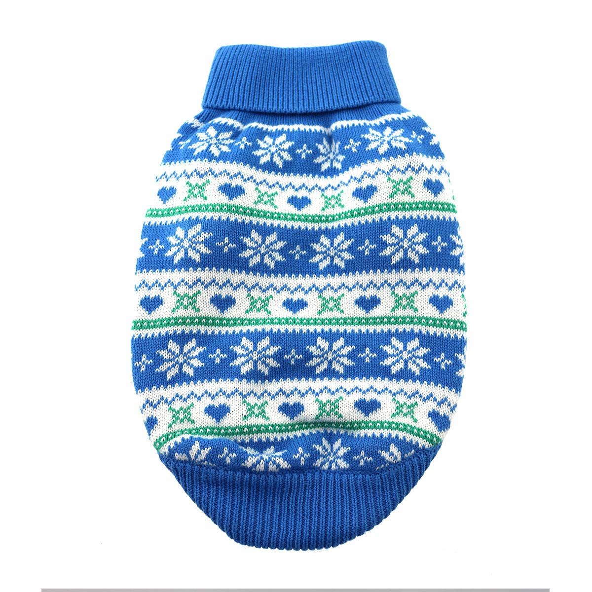 Combed Cotton Snowflake and Hearts Dog Sweater