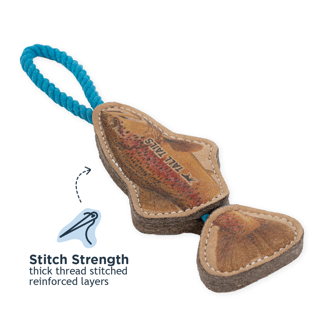 Natural Leather Jointed Trout Tug Dog Toy