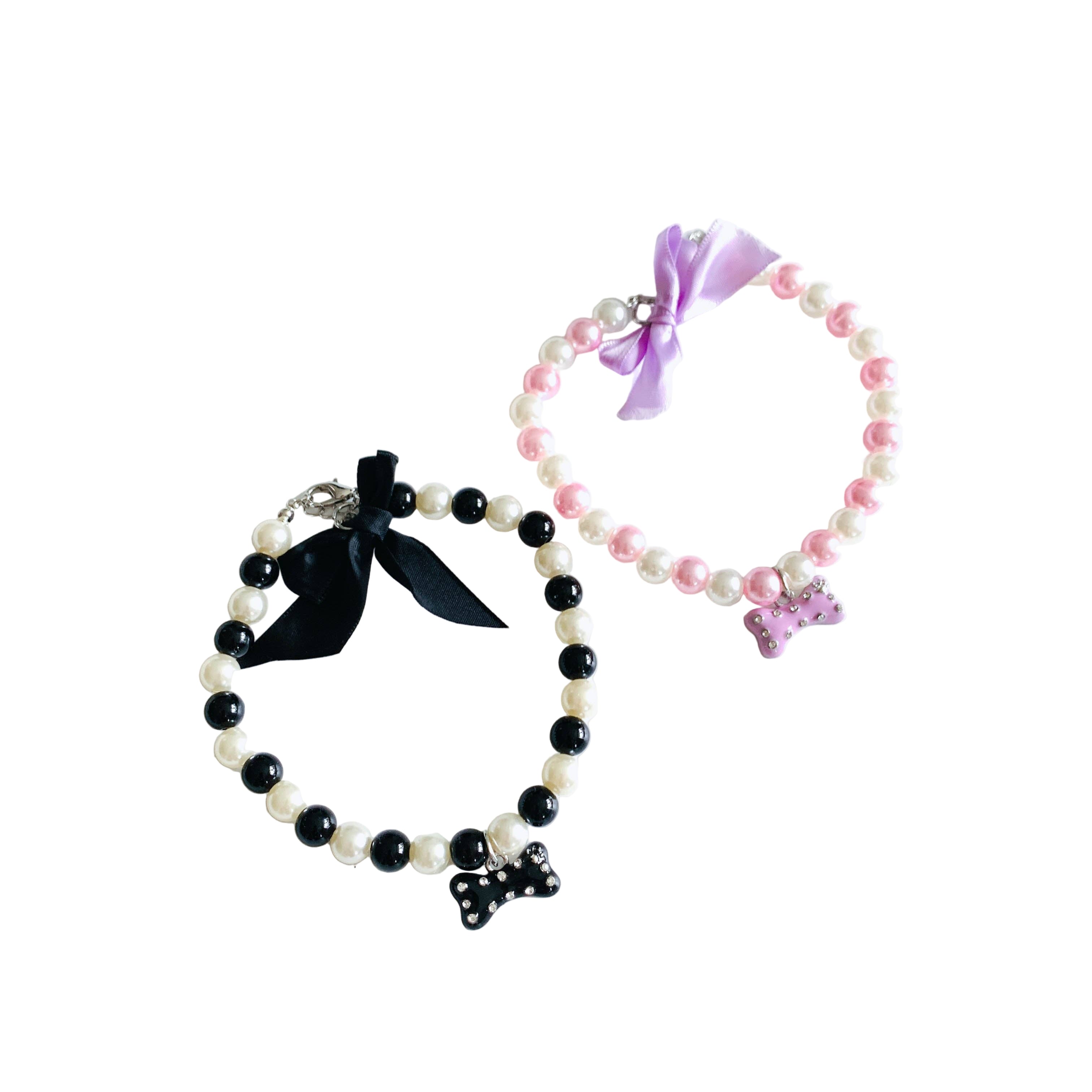 Elegant Pearl and Rhinestone Pet Necklace with Bowtie