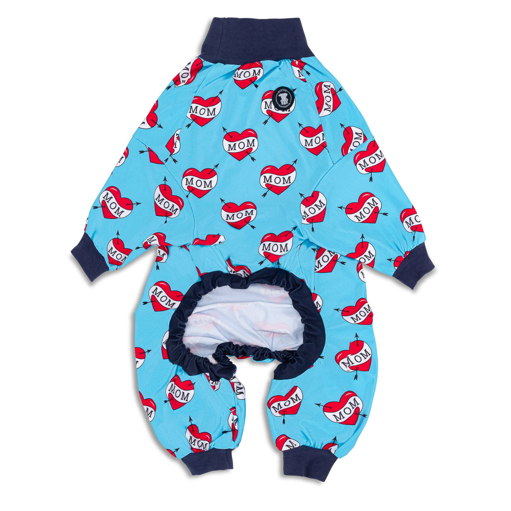 Blue "MOM" Heart Tattoo Pit bull Pajamas