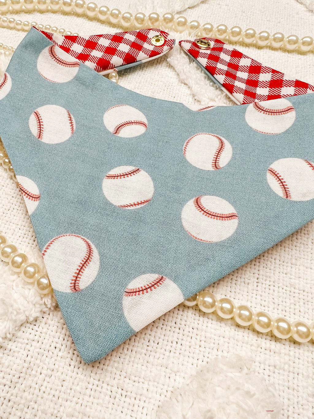 Baseball Snap-On Dog Bandana, Curved Neck Reversible