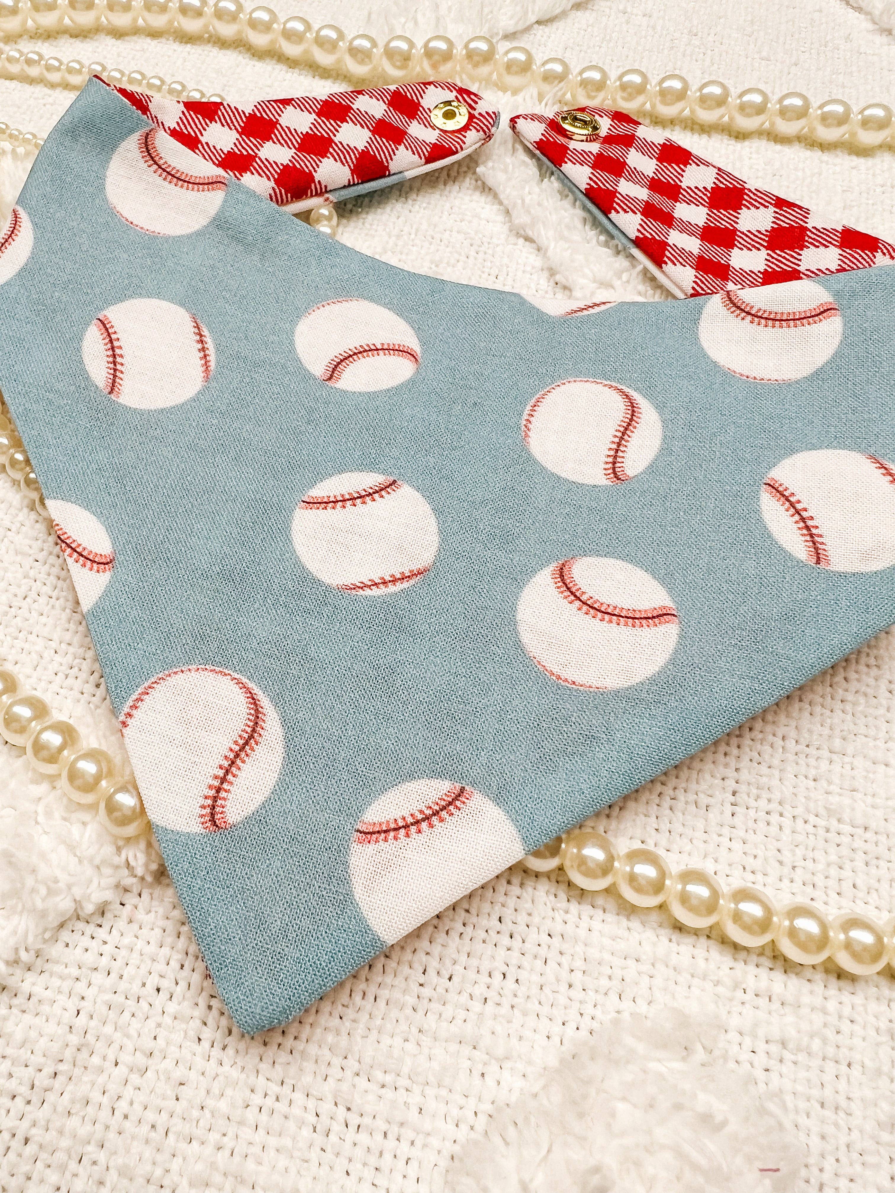 Baseball Snap-On Dog Bandana, Curved Neck Reversible