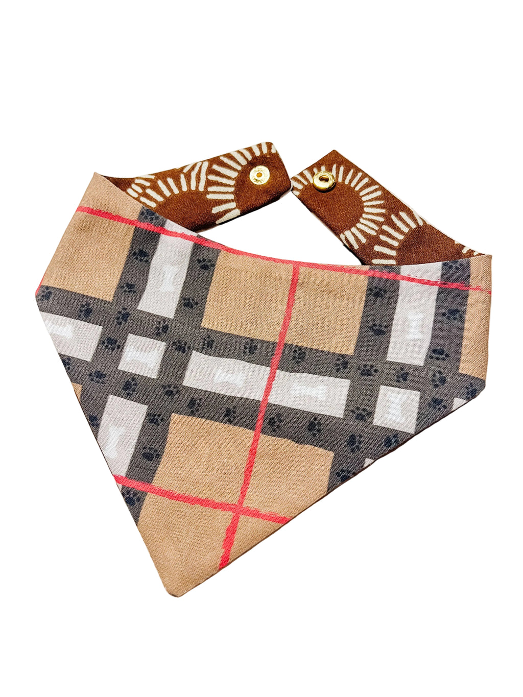 Plaid Snap-On Reversible Dog Bandana, Curved Neck