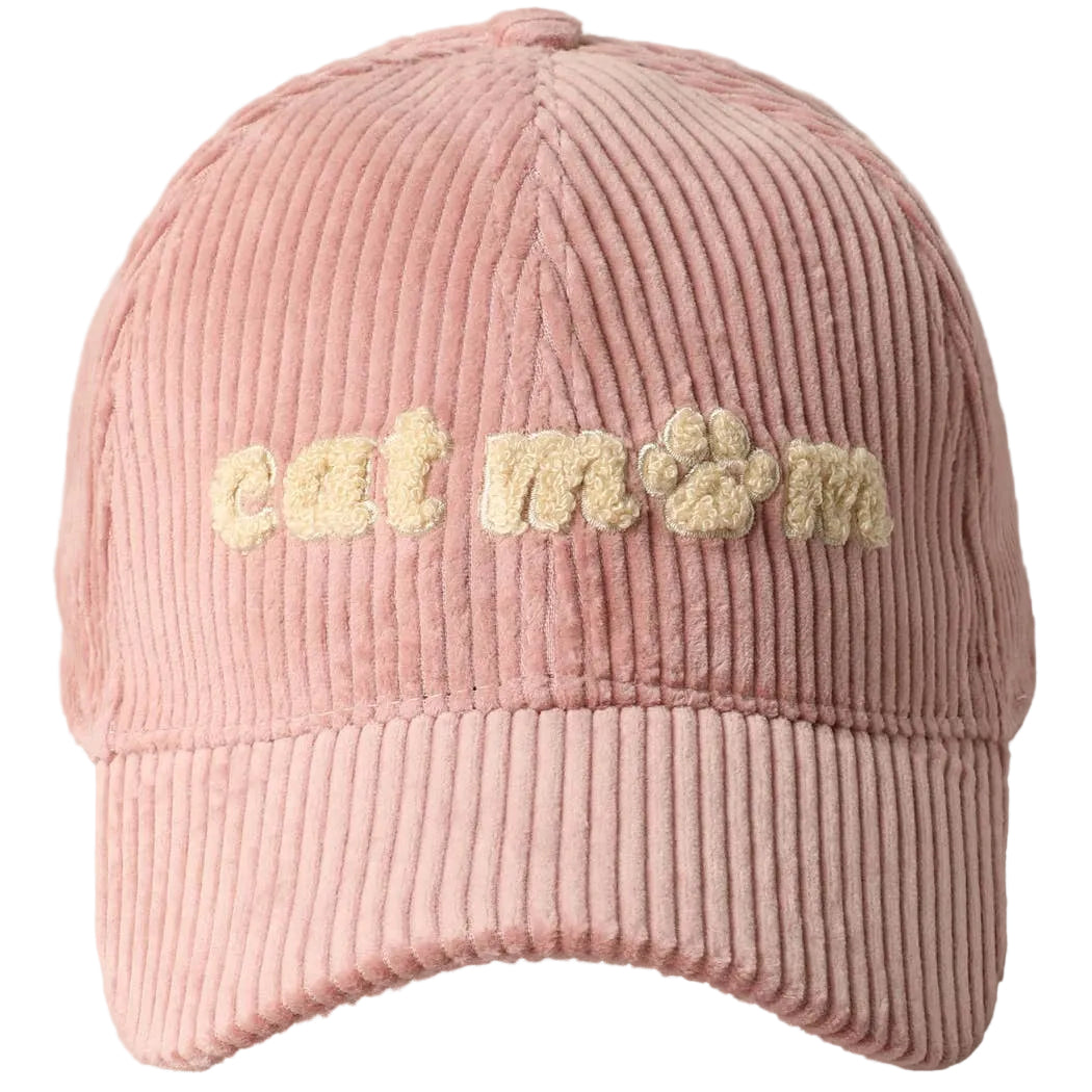 Cat Mom Chenille Patch Corduroy Baseball Cap