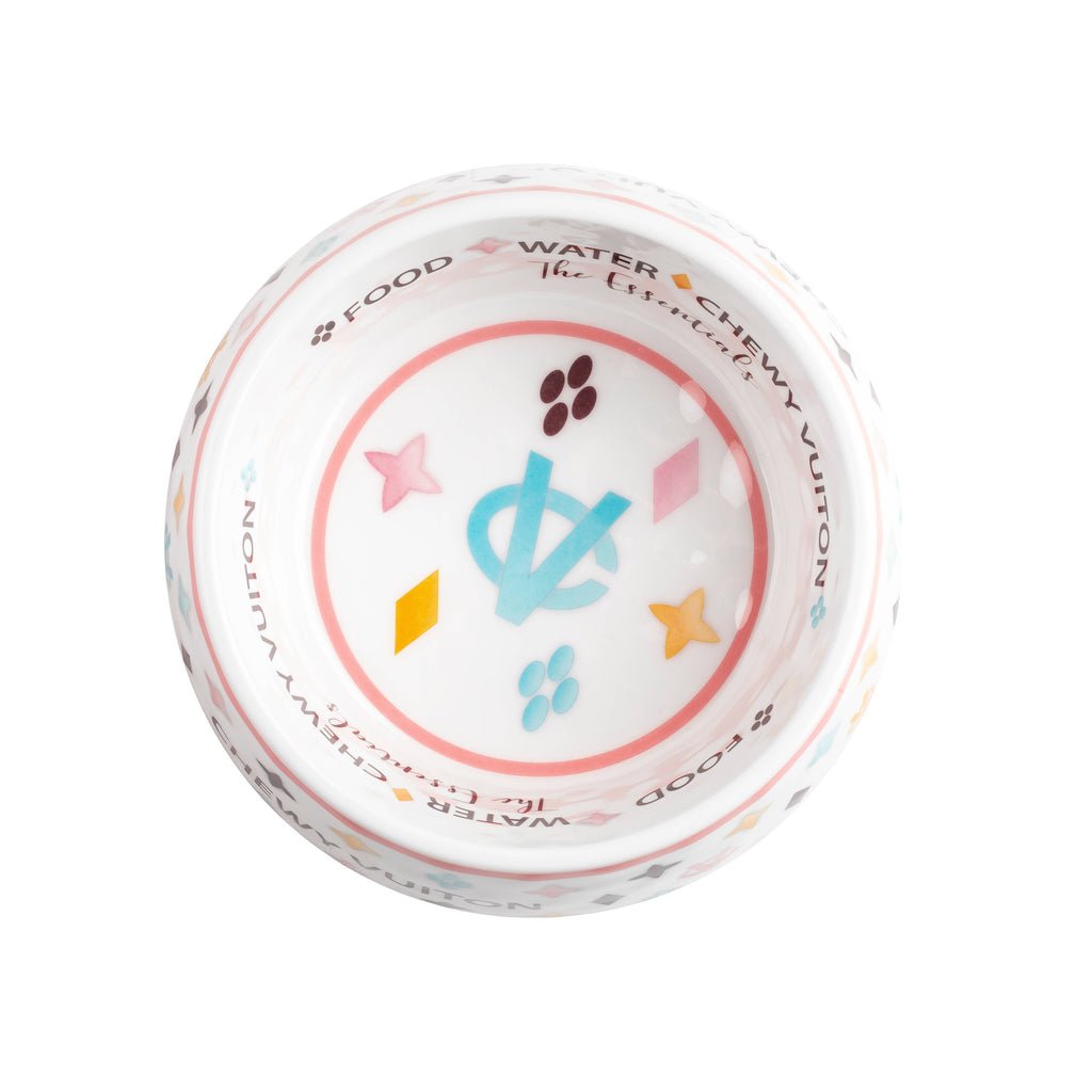 White Chewy Vuiton Dog Bowl