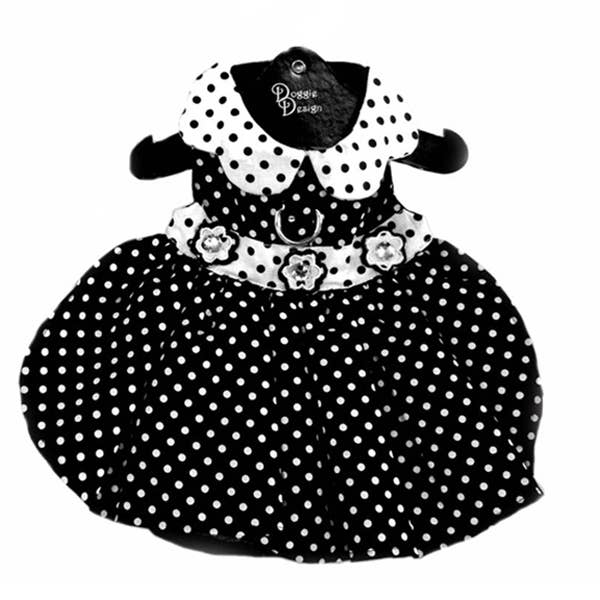 Polka Dot Dog Dress w/Matching Leash - Black & White