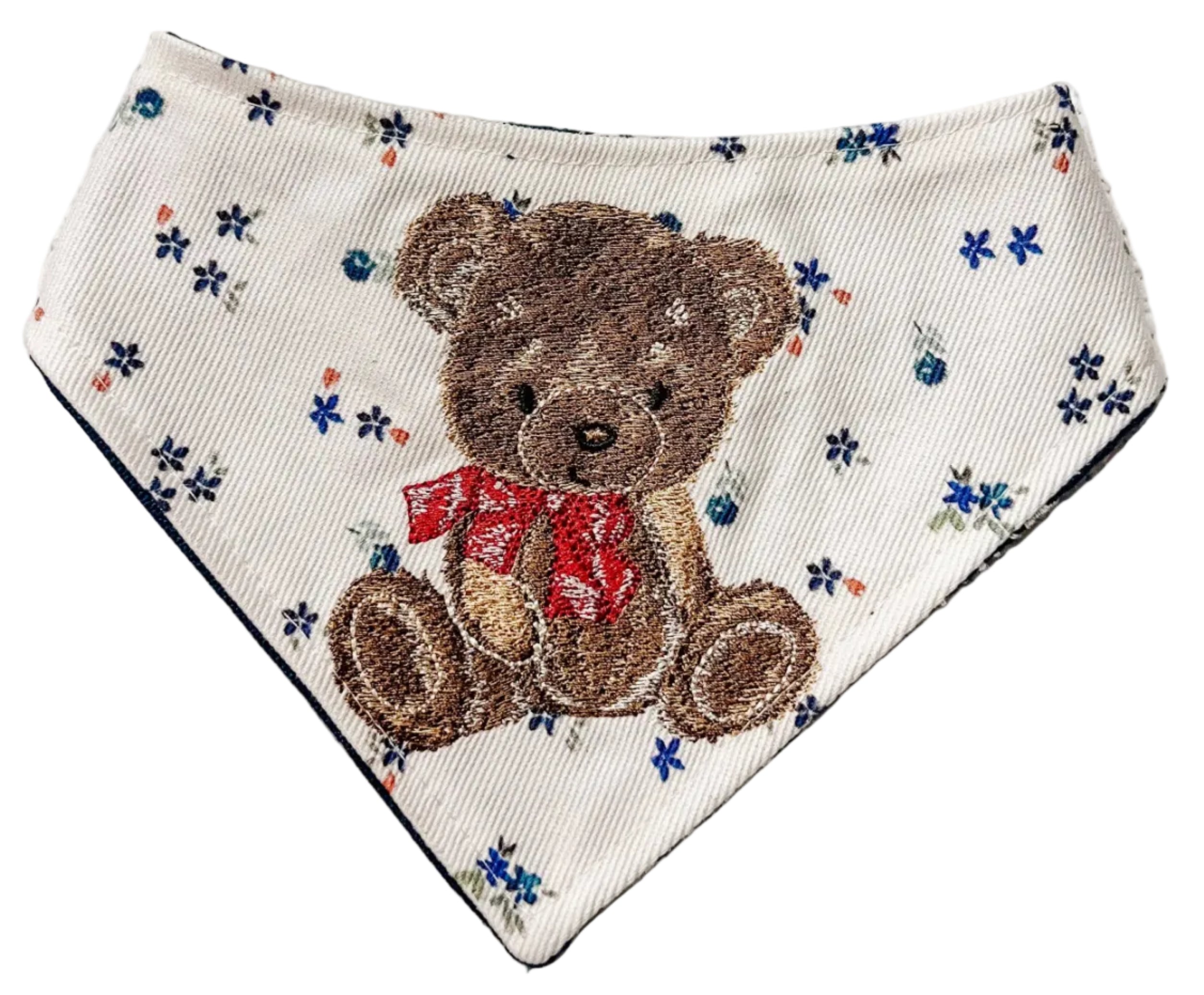 Embroidered Bear Denim Snap-On Reversible Dog Bandana