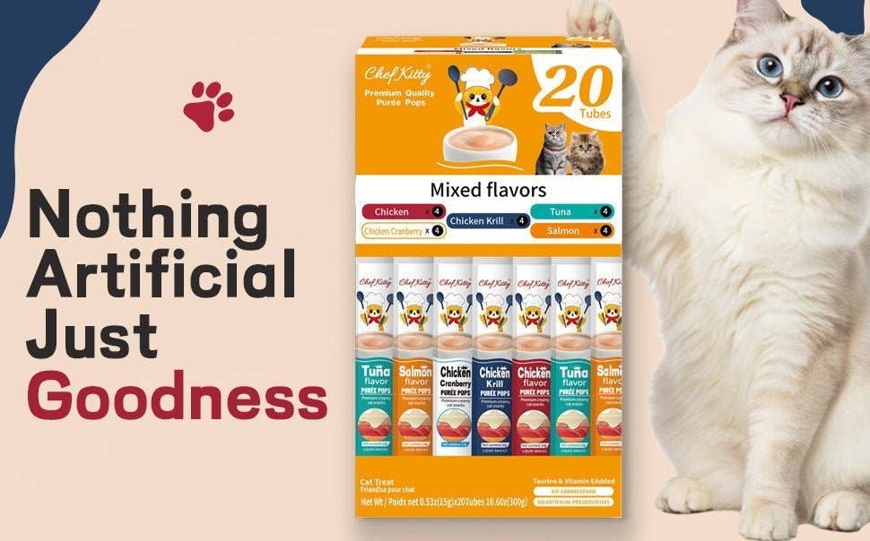 Chef Kitty Purée Pops – Lickable Creamy Cat Treats (20 Pack)