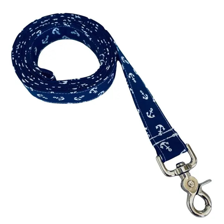 Navy Anchor Collar and Leash Set