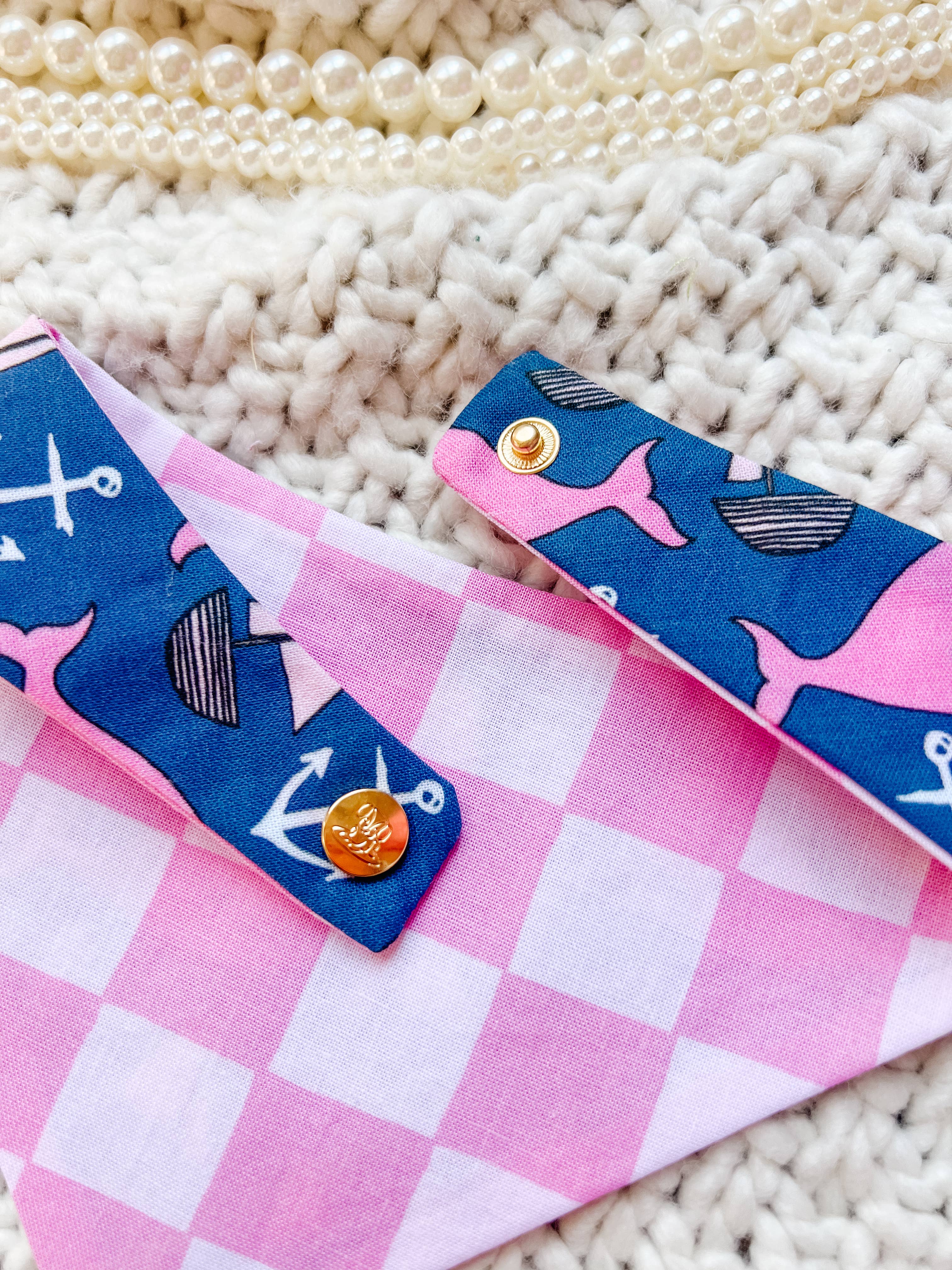Summer Whale Snap-On Dog Reversible Bandana, Cotton