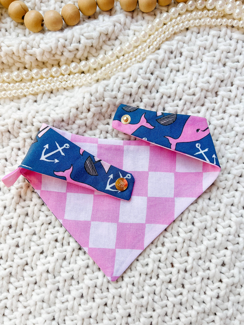 Summer Whale Snap-On Dog Reversible Bandana, Cotton