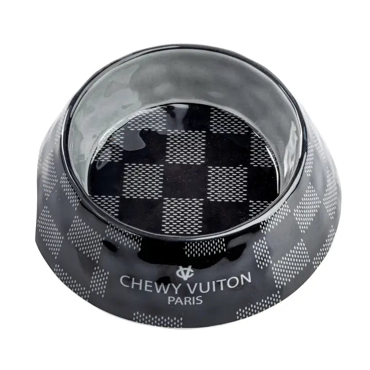 Black Checker Chewy Vuiton Bowl