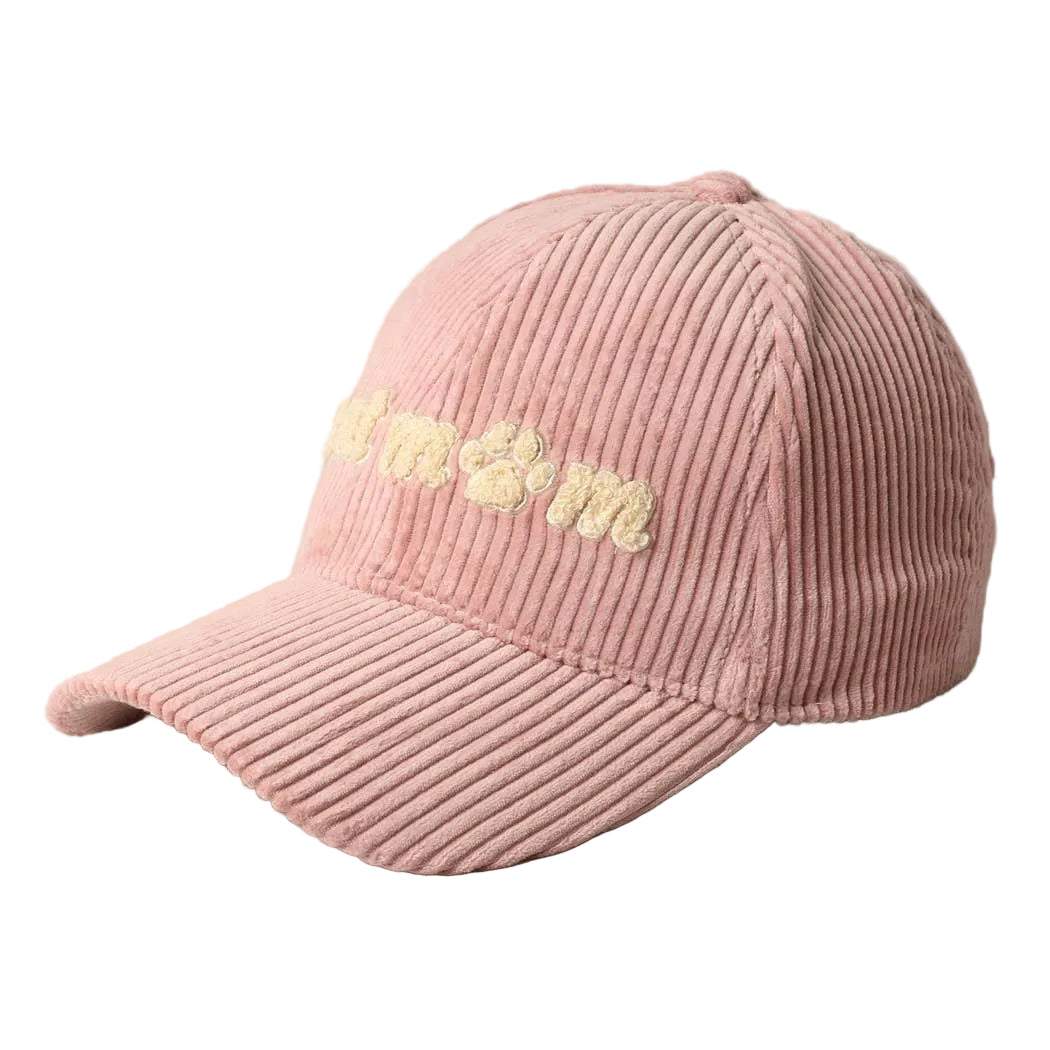 Cat Mom Chenille Patch Corduroy Baseball Cap