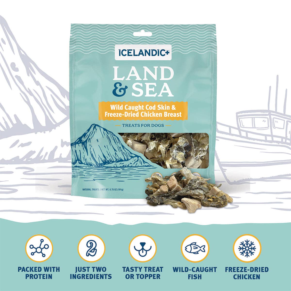 Icelandic+ Land & Sea Cod Skin Freeze-Dried Chickn Dog Treat