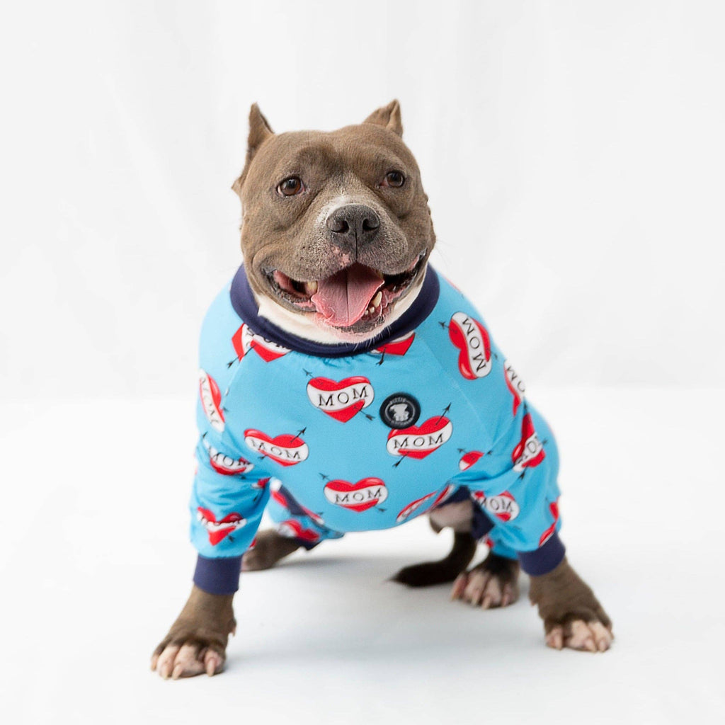 Blue "MOM" Heart Tattoo Pit bull Pajamas
