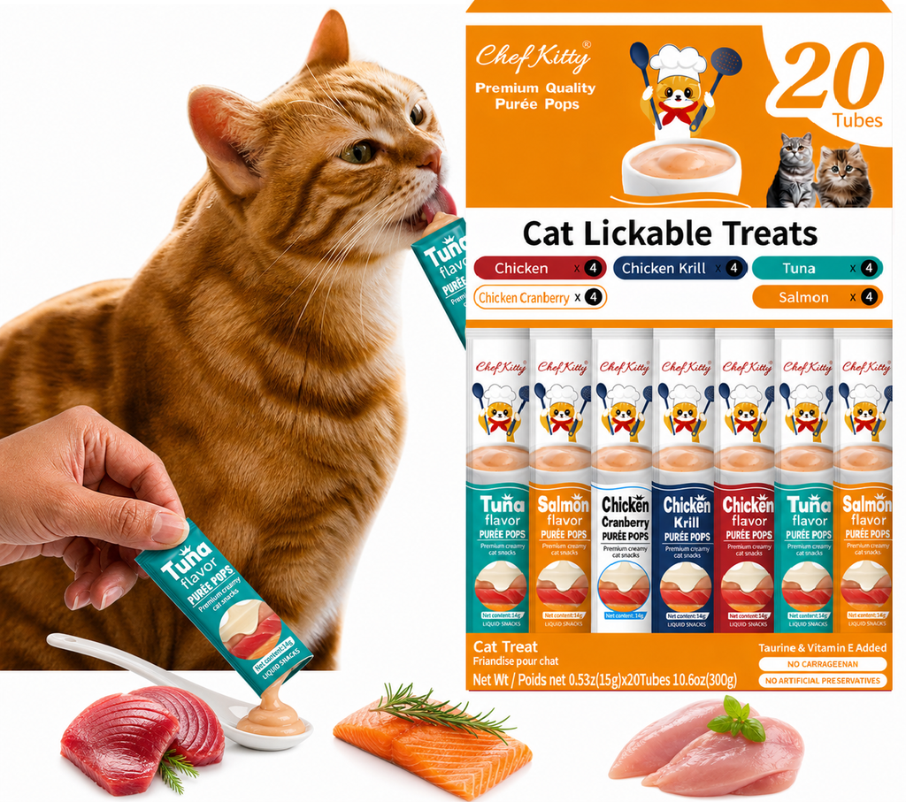 Chef Kitty Purée Pops – Lickable Creamy Cat Treats (20 Pack)