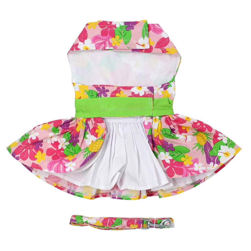 Pink Hawaiian Floral Dog Harness Dress w/ Matching Leash