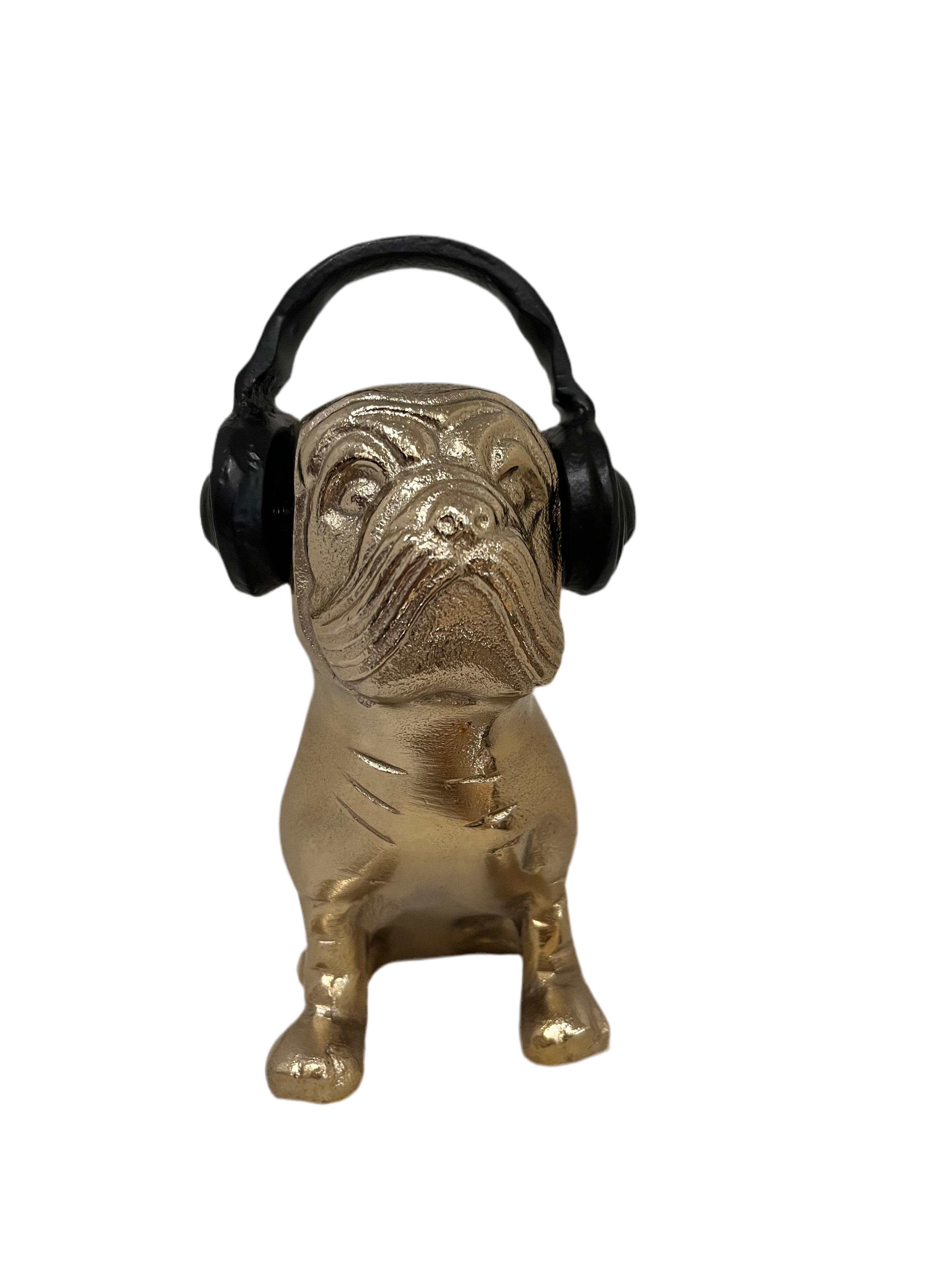 Bull Dog with headphones