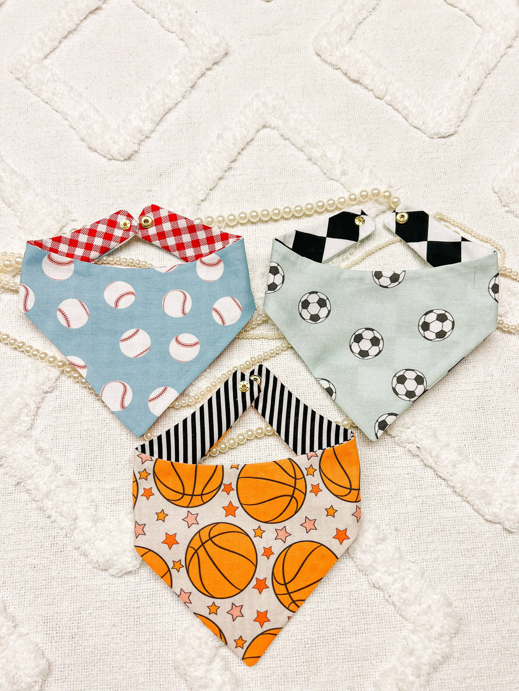 Baseball Snap-On Dog Bandana, Curved Neck Reversible